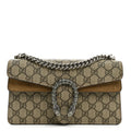 GG Supreme Monogram Suede Crystal Small Dionysus Shoulder Bag Beige Ebony Taupe