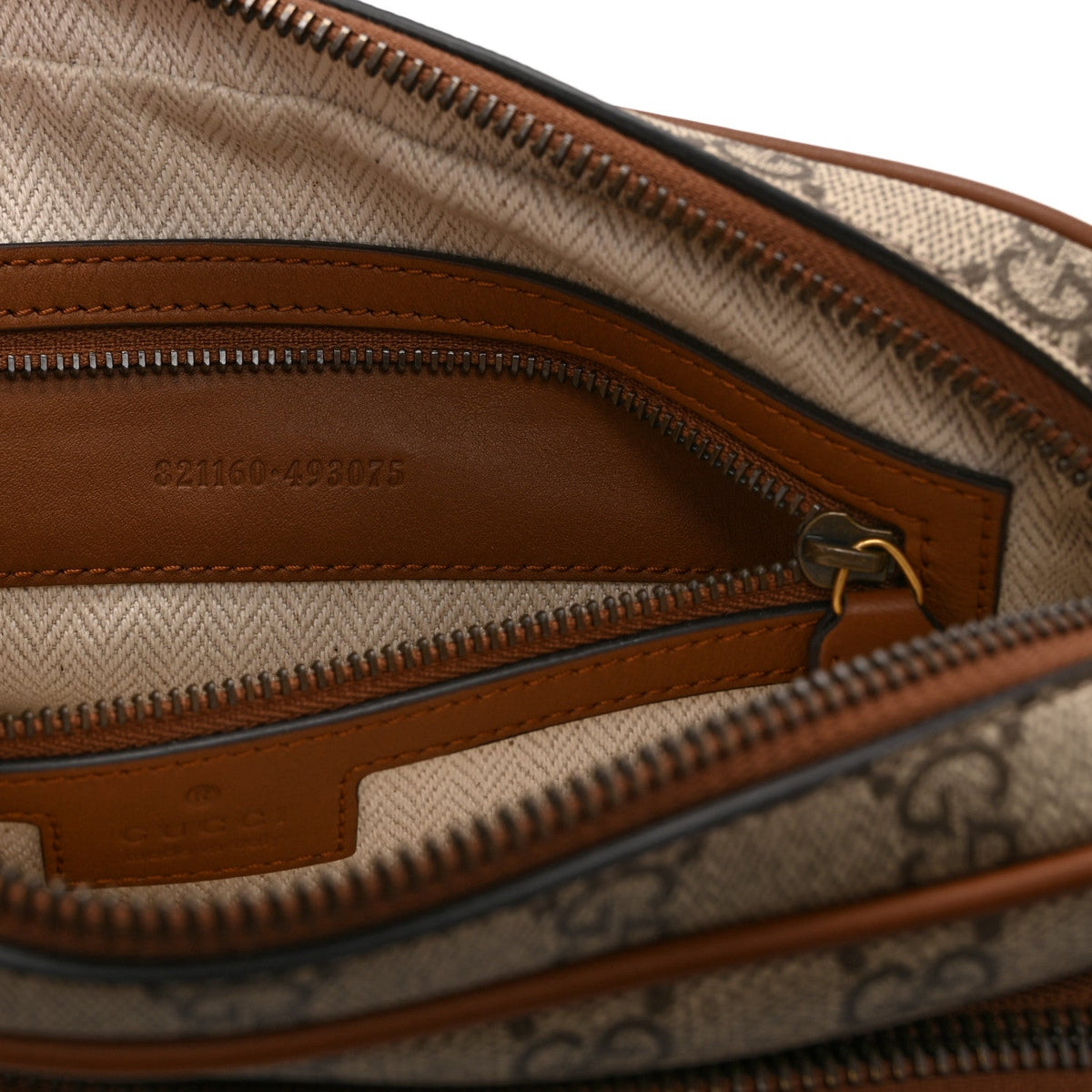 GG Supreme Monogram Textured Calfskin Emblem Medium Crossbody Beige Dark Brown