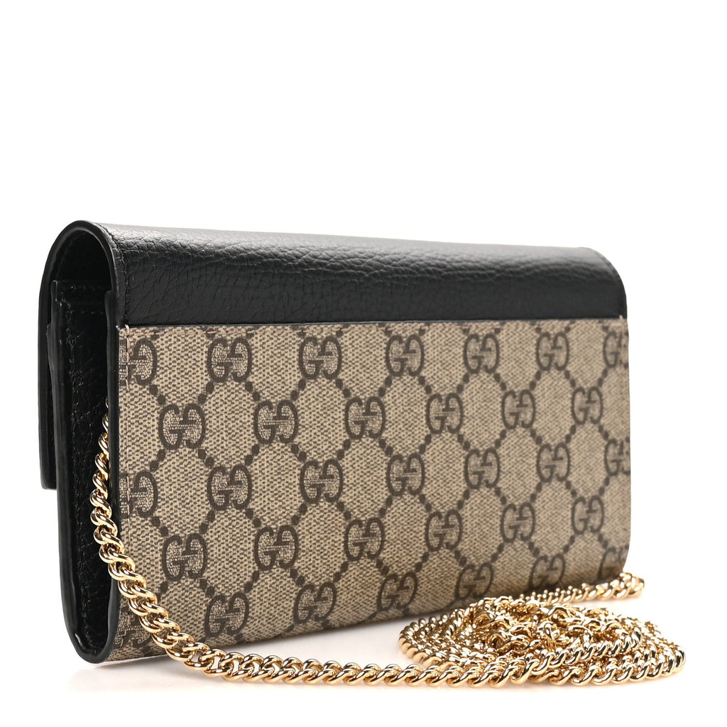 Dollar Calfskin GG Supreme Monogram Petite GG Marmont Wallet Chain Bag Black Beige Ebony