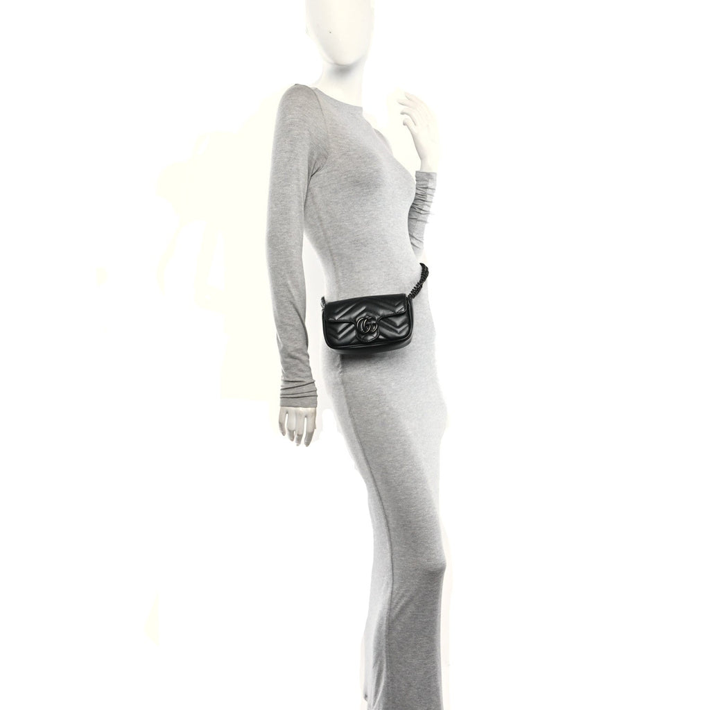 Calfskin Matelasse Monochrome GG Marmont Chain Belt Bag Black