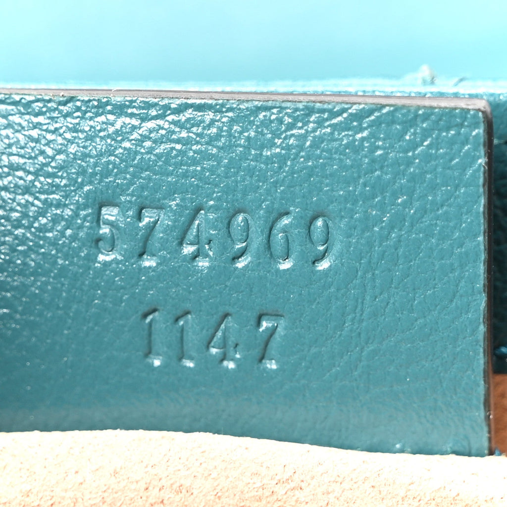 Azalea Calfskin Enamel Matelasse Diagonal Super Mini Torchon GG Marmont Shoulder Bag Imperial Blue Pavone