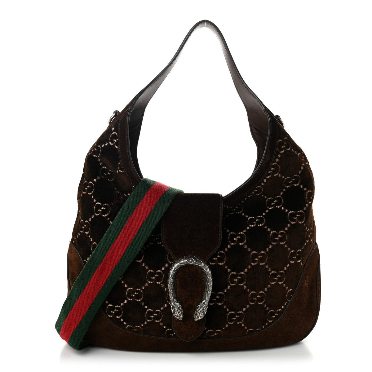 Velvet GG Monogram Web Medium Dionysus Hobo Brown