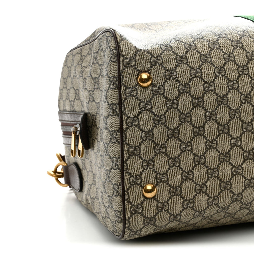 GG Supreme Monogram Textured Dollar Calfskin Web Medium Ophidia Carry-On Duffle Bag Beige Ebony New Acero