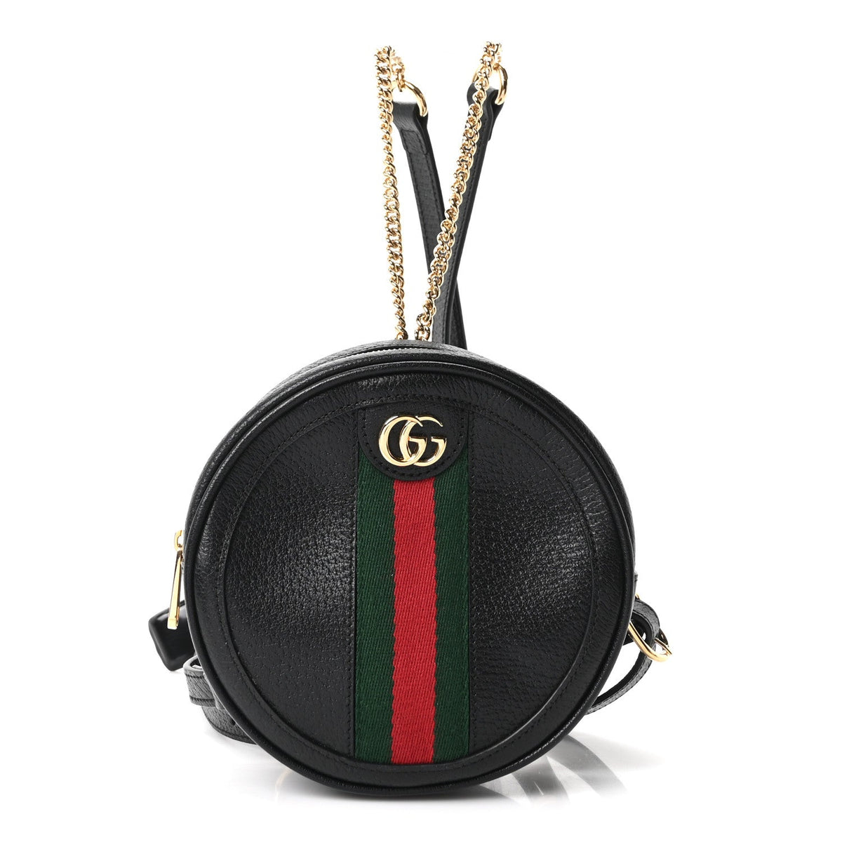Grained Calfskin Web Mini Ophidia Round Backpack  Black