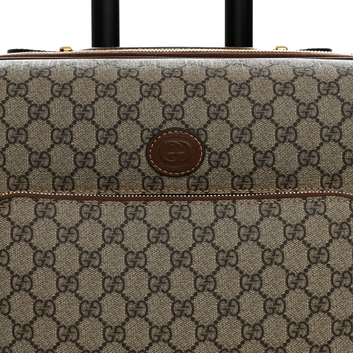 GG Supreme Monogram Azalea Calfskin Retro Interlocking G Small Savoy Cabin Trolley Beige Ebony Brown Sugar