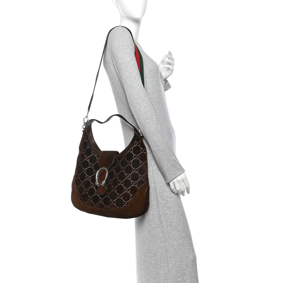 Velvet GG Monogram Web Medium Dionysus Hobo Brown