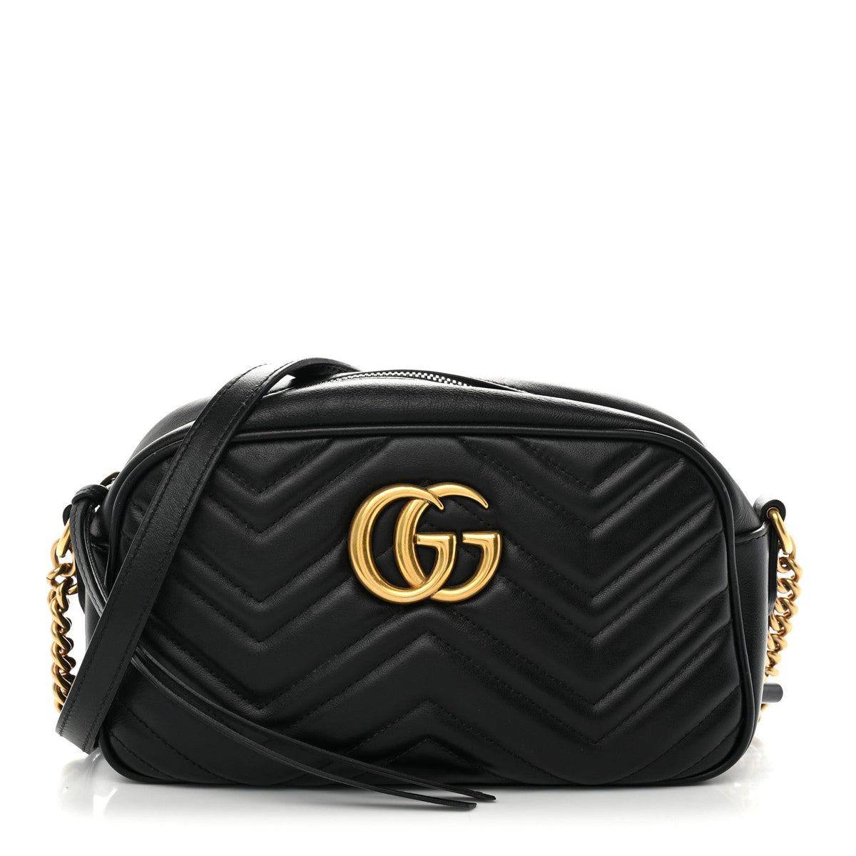 Calfskin Matelasse Small GG Marmont Chain Shoulder Bag Black