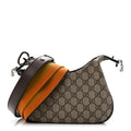 GG Supreme Monogram Textured Calfskin Web Small Attache Shoulder Bag Beige Ebony New Acero