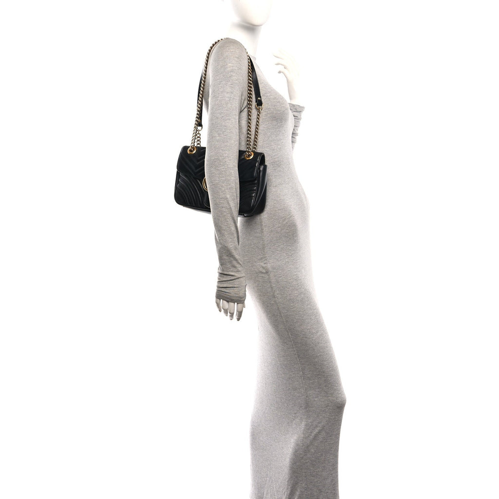 Calfskin Matelasse Small GG Marmont Shoulder Bag Black