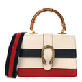 Calfskin Bamboo Web Medium Dionysus Top Handle Bag White Blue Hibiscus Red