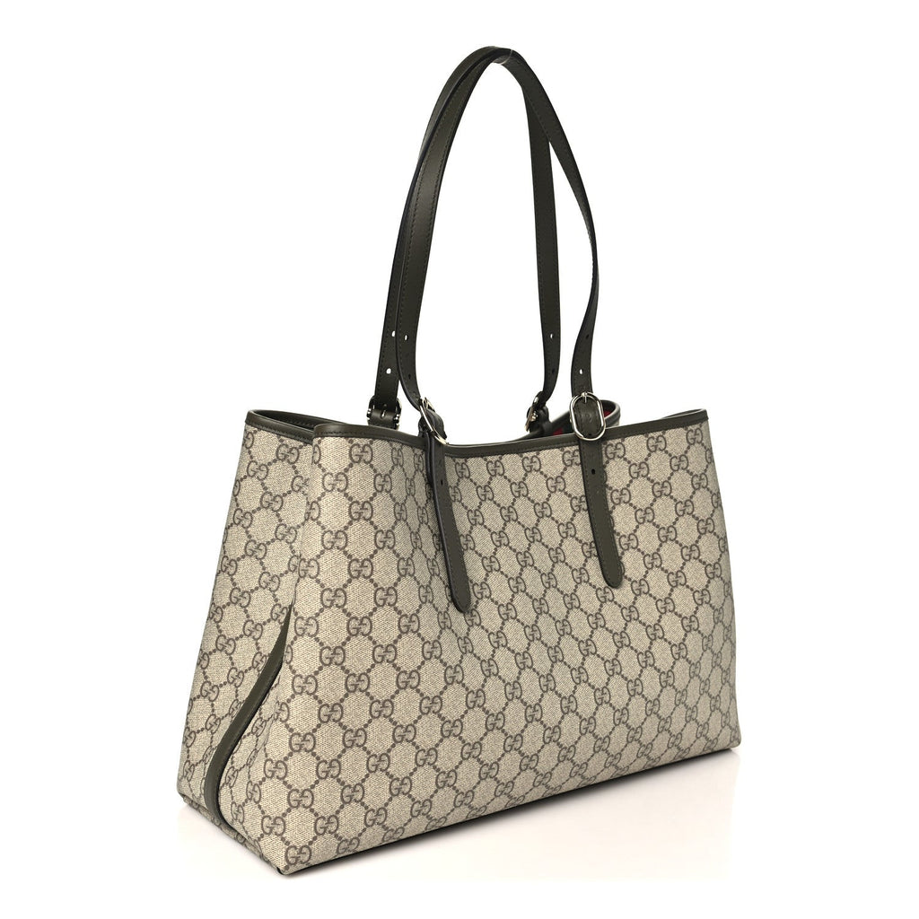 GG Supreme Monogram Emblem Large Tote Bag  Beige Green