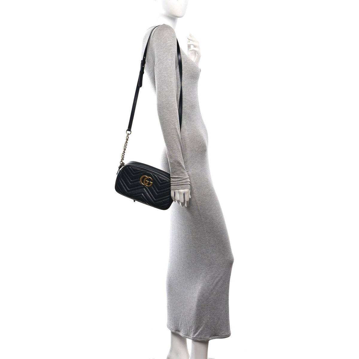 Calfskin Matelasse Small GG Marmont Chain Shoulder Bag Black