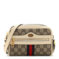 GG Supreme Monogram Textured Calfskin Web Mini Ophidia Shoulder Bag Beige Ebony Mystic White