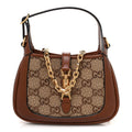 New Canvas Charisma Calfskin Crystal GG Monogram Mini Jackie 1961 Hobo Camel Ebony