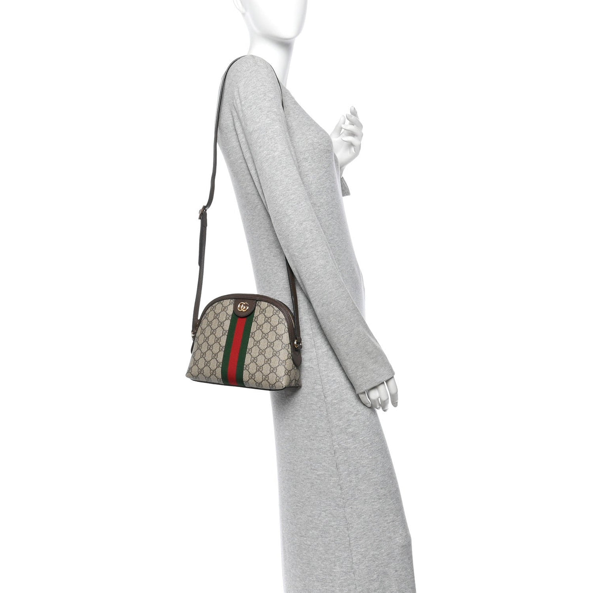 GG Supreme Monogram Textured Dollar Calfskin Web Small Ophidia Dome Shoulder Bag Beige Ebony New Acero
