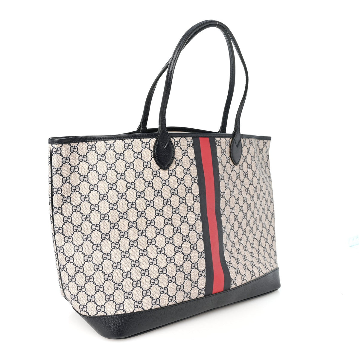 GG Supreme Monogram Textured Dollar Calfskin Web Large Ophidia Tote Beige Blue