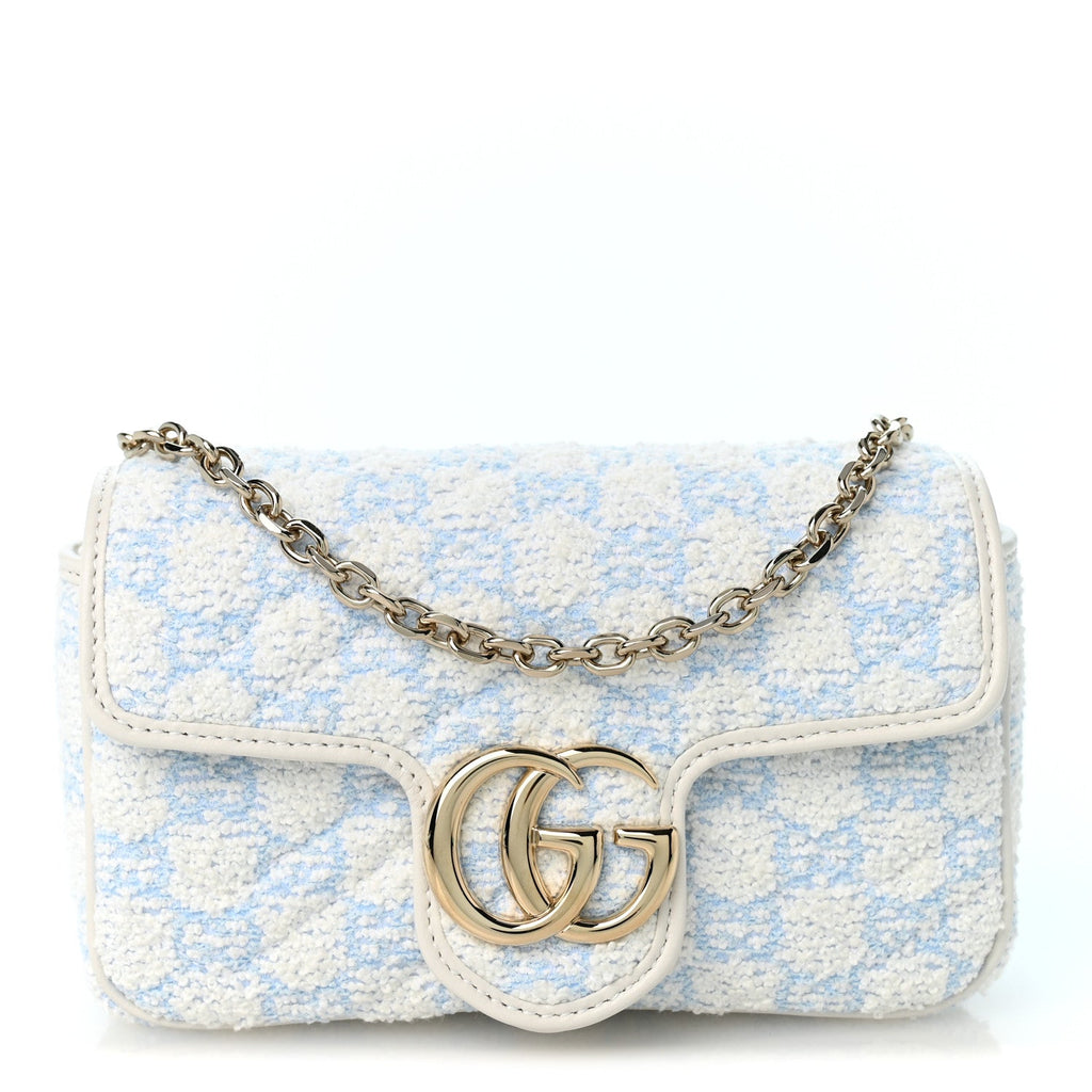 Sponge Boucle Matelasse Mini GG Marmont Shoulder Bag White Light Blue Grey