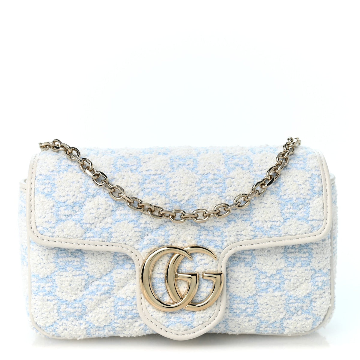 Sponge Boucle Matelasse Mini GG Marmont Shoulder Bag White Light Blue Grey