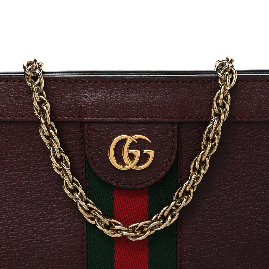 Calfskin GG Web Small Ophidia Chain Shoulder Bag Vintage Bordeaux