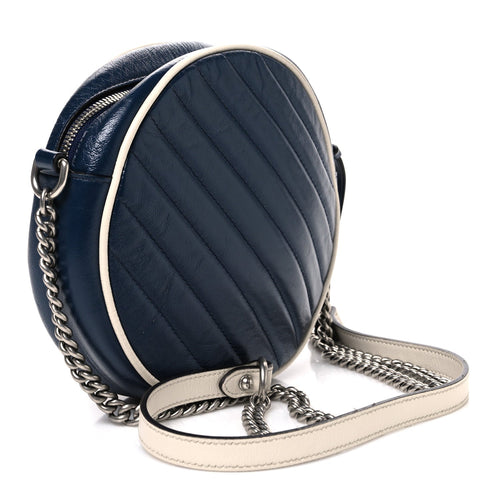 Azalea Calfskin Matelasse Diagonal Mini Torchon GG Marmont Round Shoulder Bag Blue Agata Mystic White