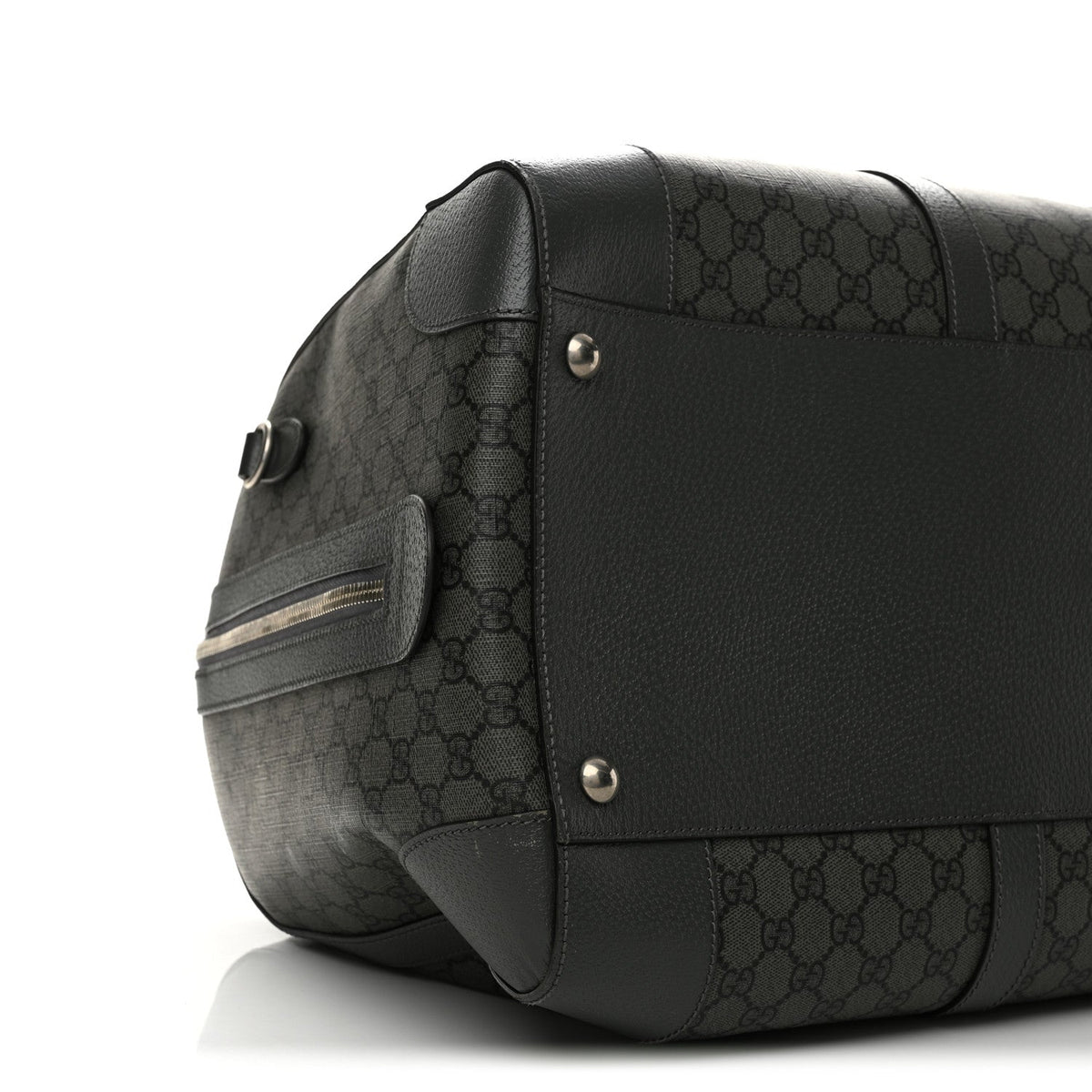 GG Supreme Monogram Textured Dollar Calfskin Large Savoy Duffle Bag Grey Black Graphite Grey