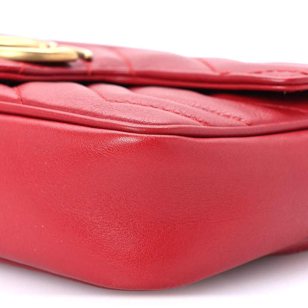 Calfskin Matelasse Super Mini GG Marmont Shoulder Bag Hibiscus Red
