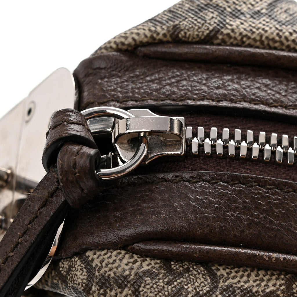 GG Supreme Monogram Textured Calfskin Web Small Attache Shoulder Bag Beige Ebony New Acero