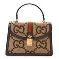 Monogram Jumbo GG Textured Dollar Calfskin Web Small Ophidia Padlock Top Handle Bag Camel Ebony New Acero