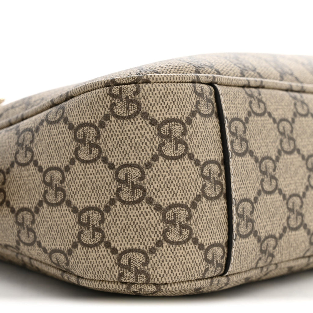 GG Supreme Monogram Textured Calfskin Medium Emblem Shoulder Bag Beige Dark Brown