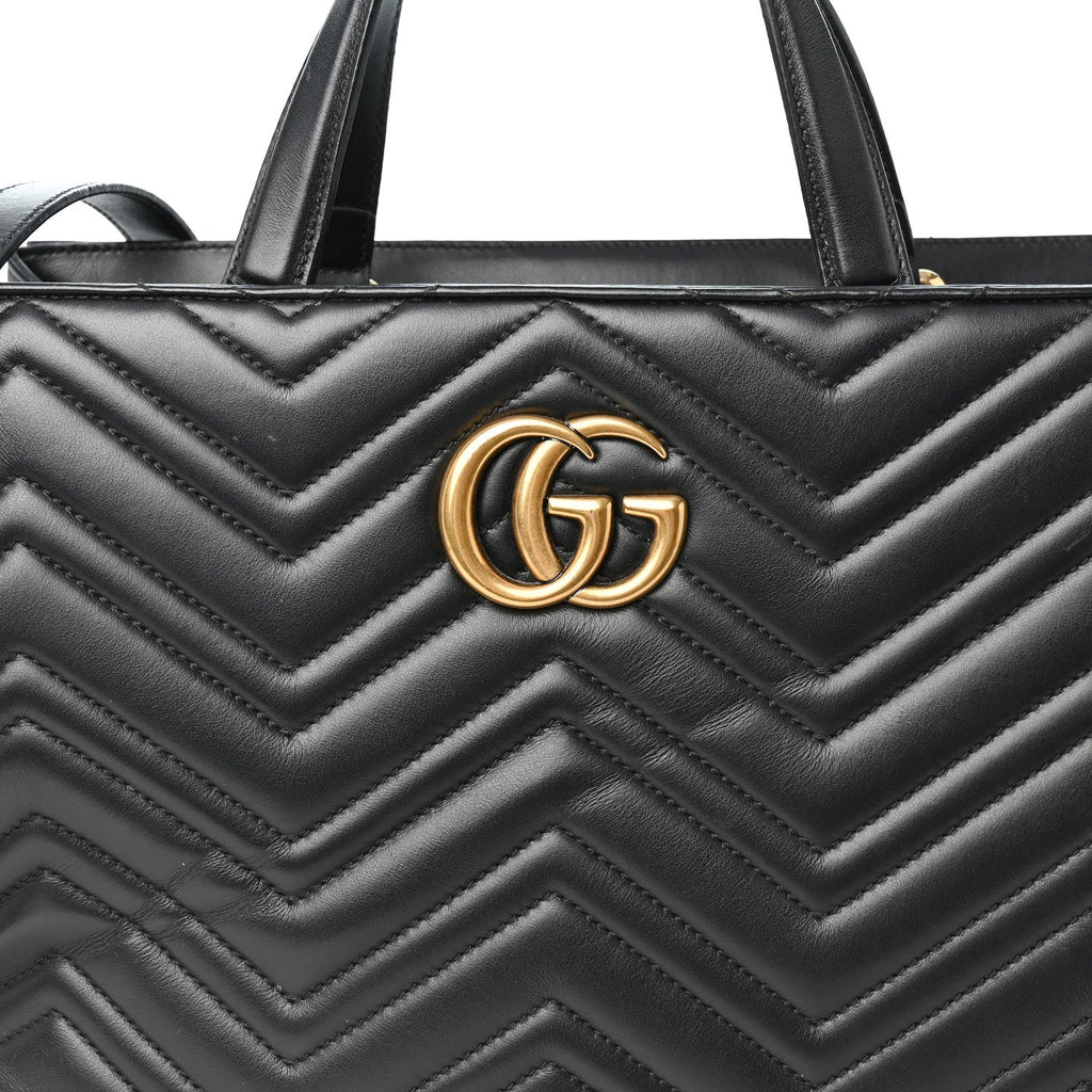 Calfskin Matelasse Medium GG Marmont Tote Black
