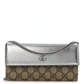 Metallic Calfskin GG Supreme Monogram Petite GG Marmont Wallet Chain Bag Silver Beige Ebony