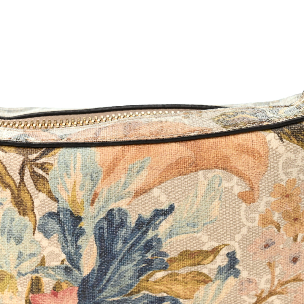 GG Supreme Monogram Water Flora Web Mini Ophidia Half Moon Hobo Beige White Multicolor