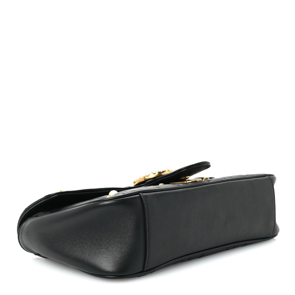 Calfskin Matelasse Studded Small Pearly GG Marmont Shoulder Bag Black