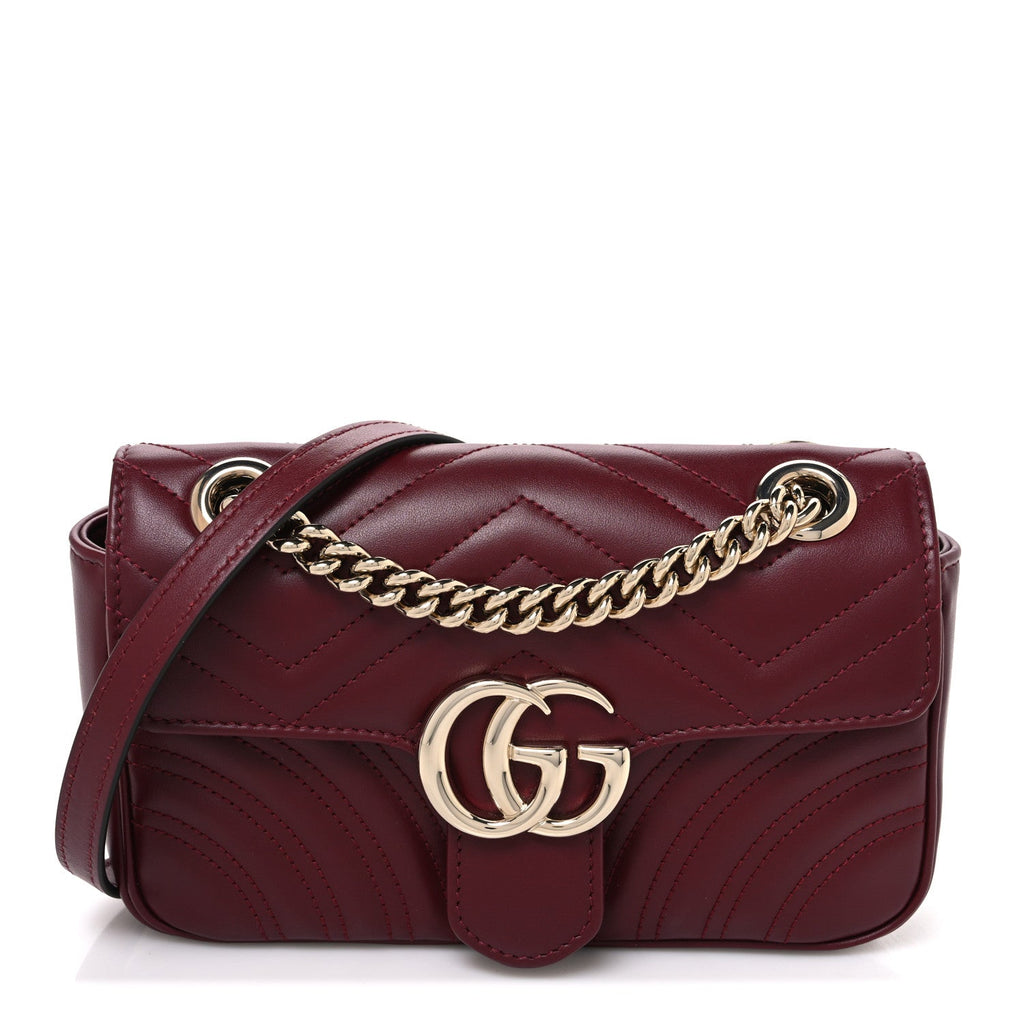 Calfskin Matelasse Mini GG Marmont Shoulder Bag Rosso Ancora