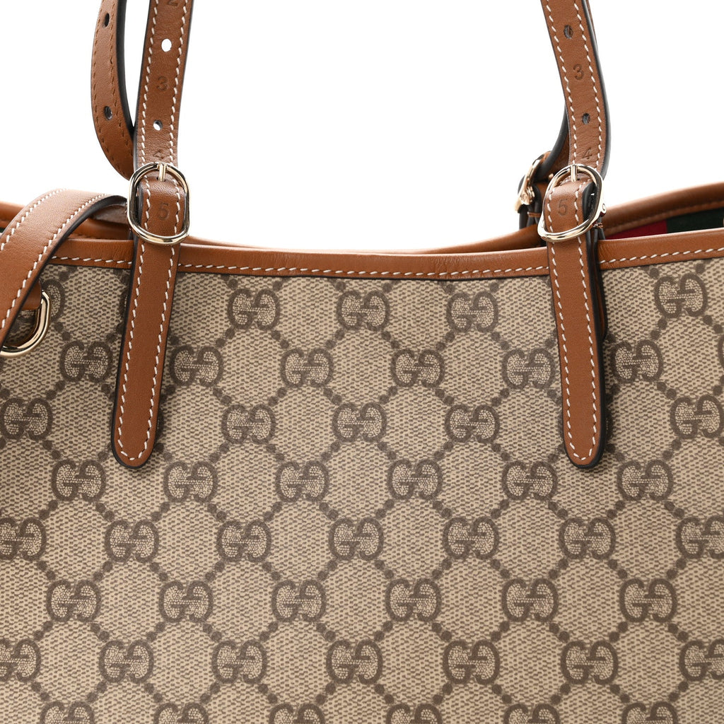 GG Supreme Monogram Emblem Medium Tote Bag Beige Dark Brown