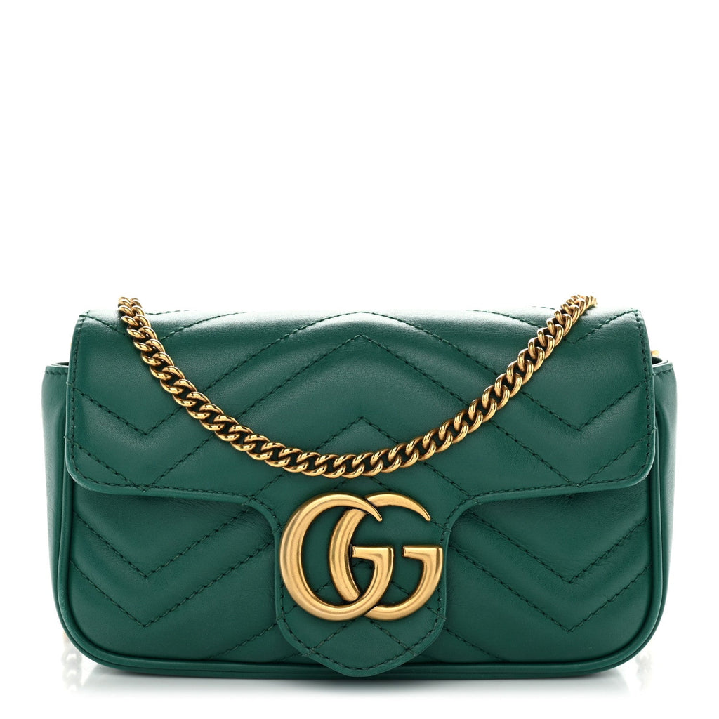 Calfskin Matelasse Super Mini GG Marmont Shoulder Bag Emerald Green