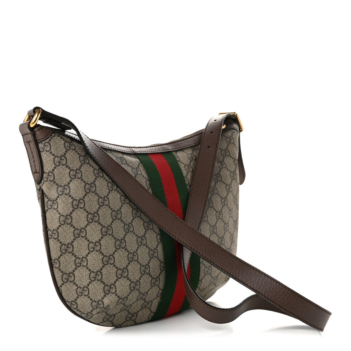 GG Supreme Monogram Web Small Ophidia Half Moon Hobo Brown