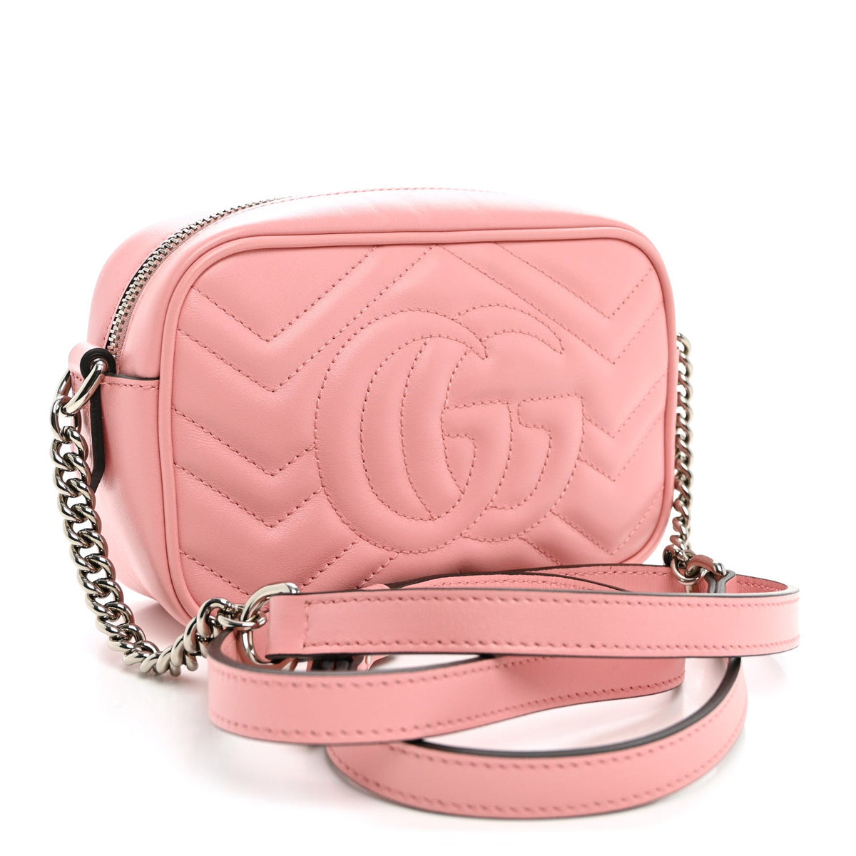Calfskin Matelasse Mini GG Marmont Chain Shoulder Bag Wild Rose