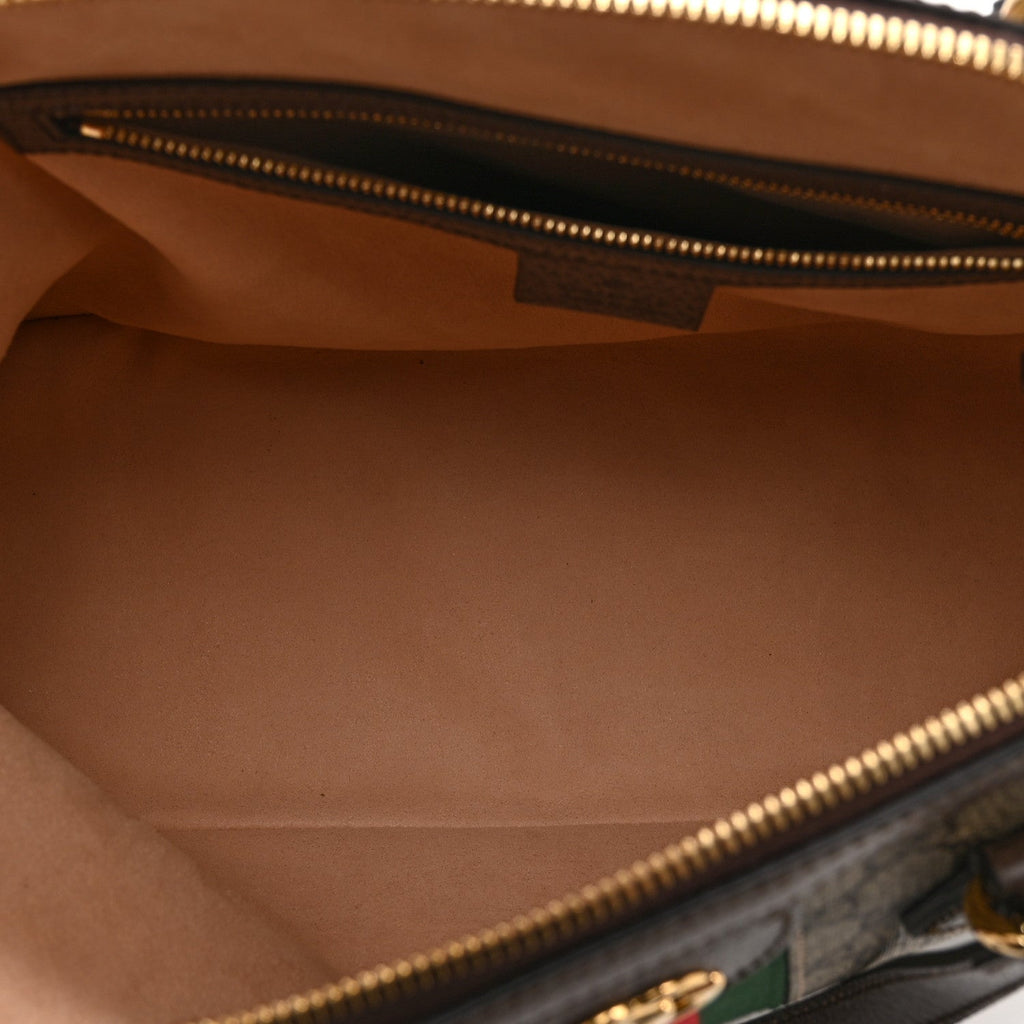 GG Supreme Monogram Web Medium Ophidia Top Handle Dome Bag Brown