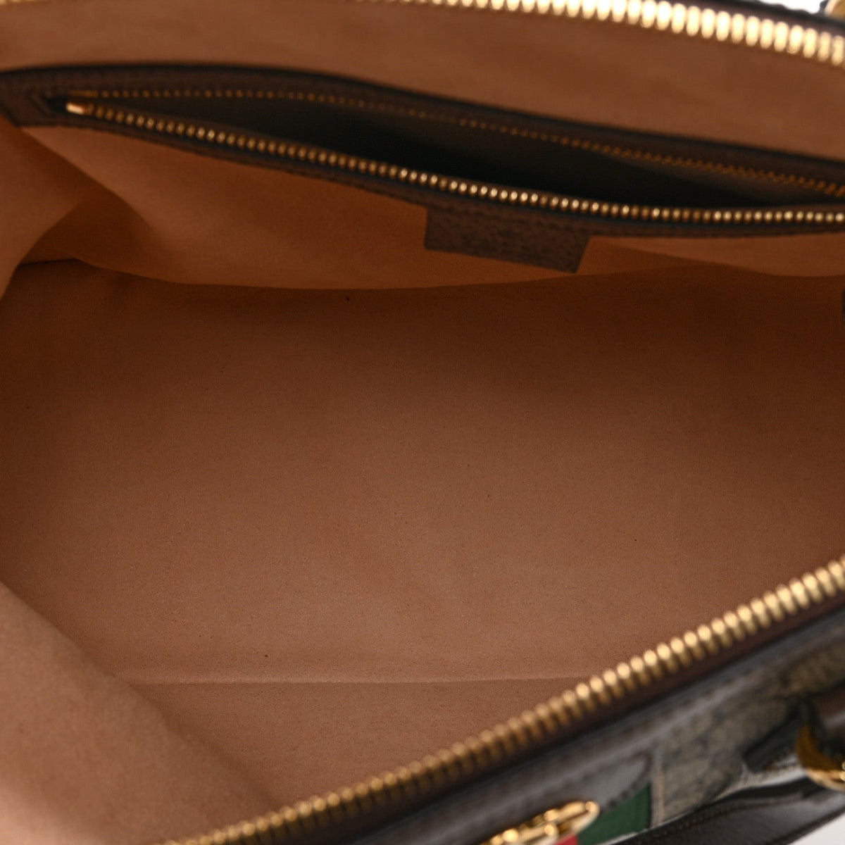GG Supreme Monogram Web Medium Ophidia Top Handle Dome Bag Brown