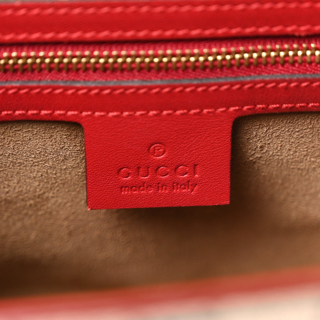 GG Supreme Monogram Calfskin Small Padlock Top Handle Bag Beige Hibiscus Red New Rosette