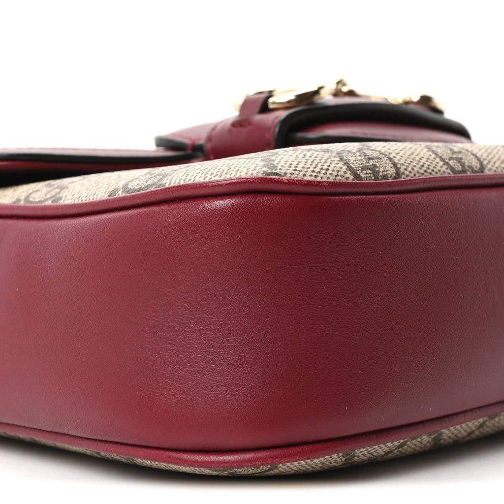 GG Supreme Monogram Web Mini Horsebit 1955 Shoulder Bag Beige Burgundy