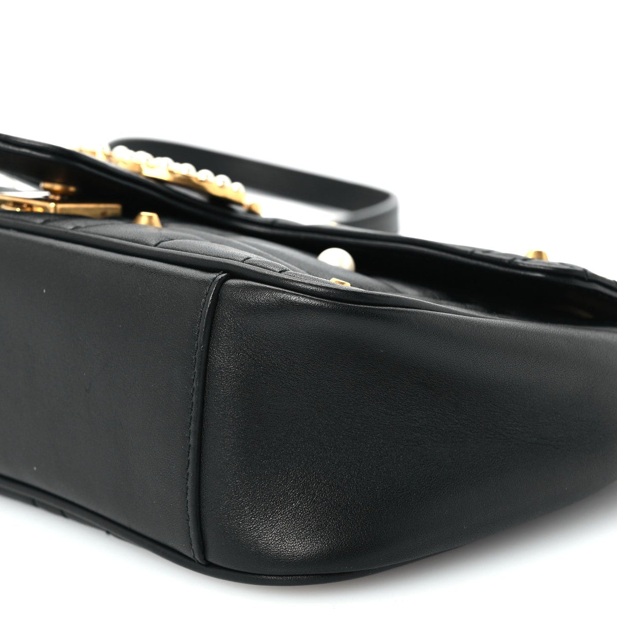 Calfskin Matelasse Studded Small Pearly GG Marmont Shoulder Bag Black