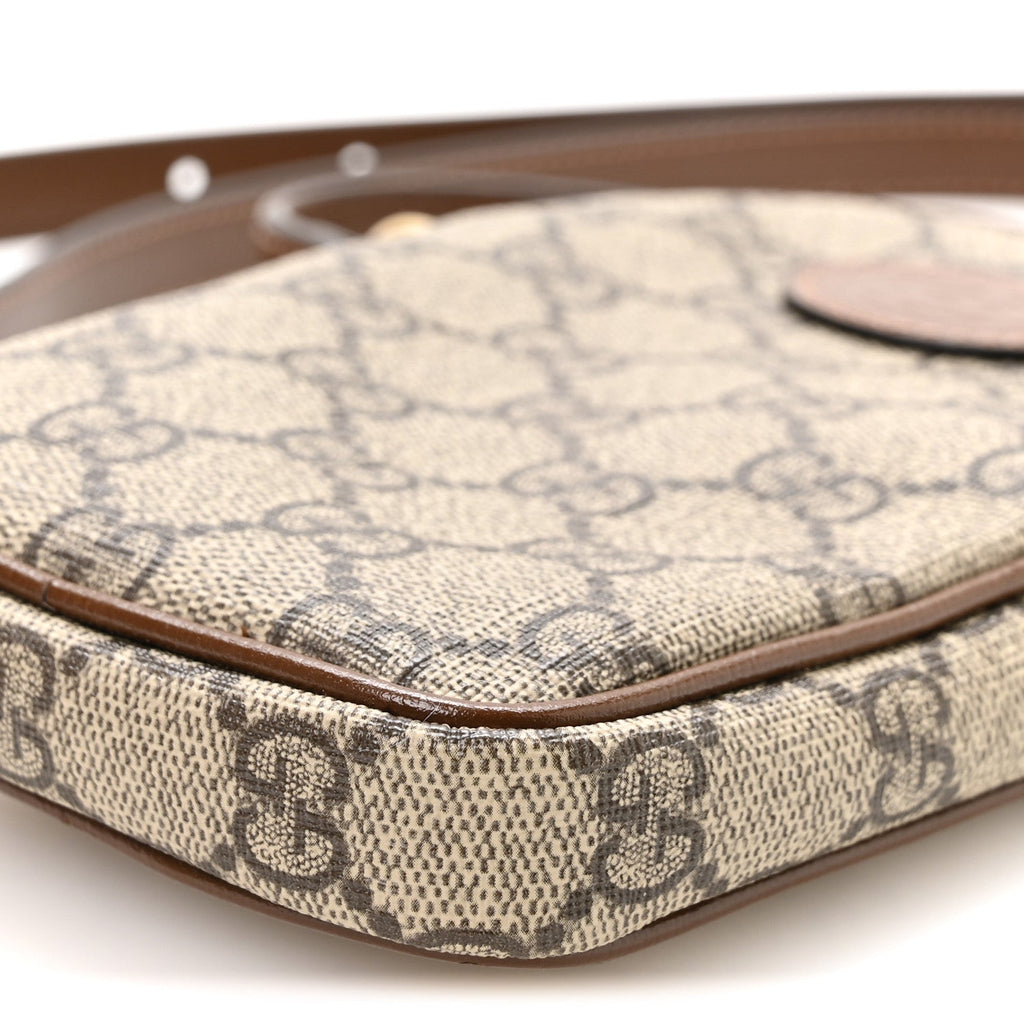 GG Supreme Monogram Textured Calfskin Retro Interlocking G Phone Crossbody Bag Ebony Brown Sugar