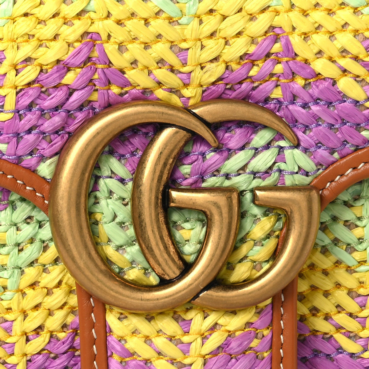 Calfskin Raffia Woven Small GG Marmont Shoulder Bag Multicolor