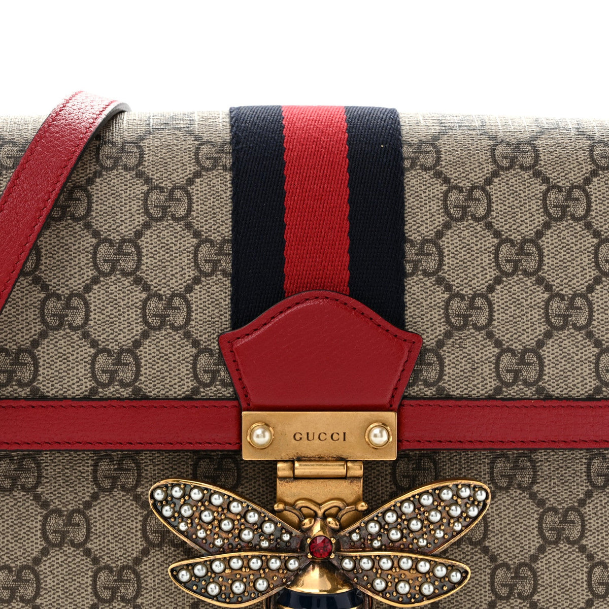 GG Supreme Monogram Medium Queen Margaret Shoulder Bag Red
