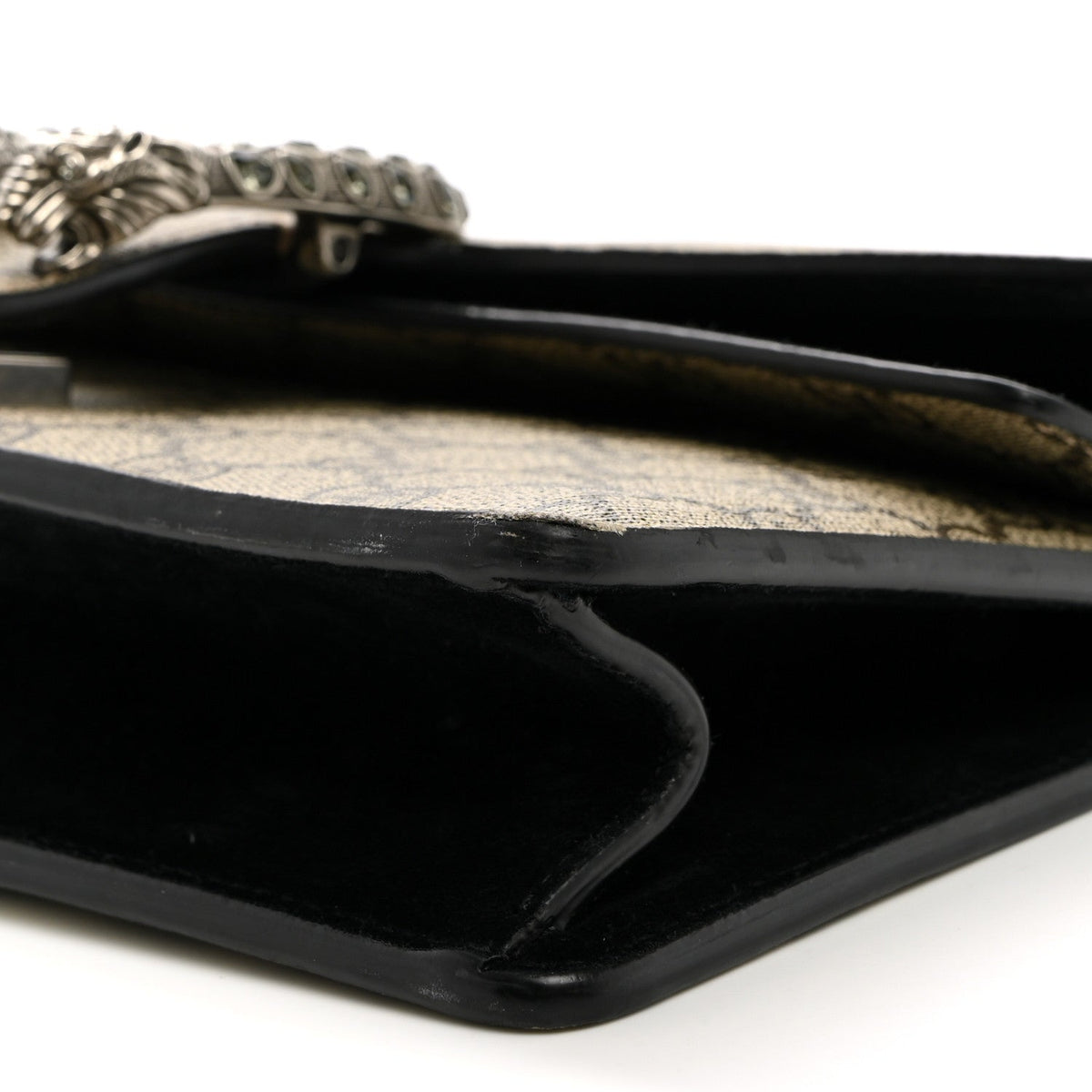 GG Supreme Monogram Suede Crystal Small Dionysus Shoulder Bag Beige Ebony Black