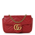 Calfskin Matelasse Super Mini GG Marmont Shoulder Bag Hibiscus Red
