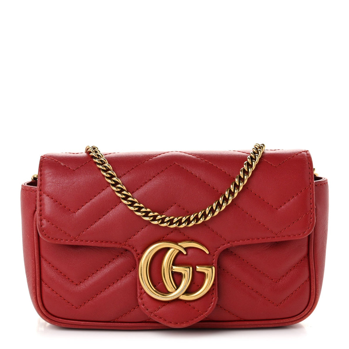 Calfskin Matelasse Super Mini GG Marmont Shoulder Bag Hibiscus Red