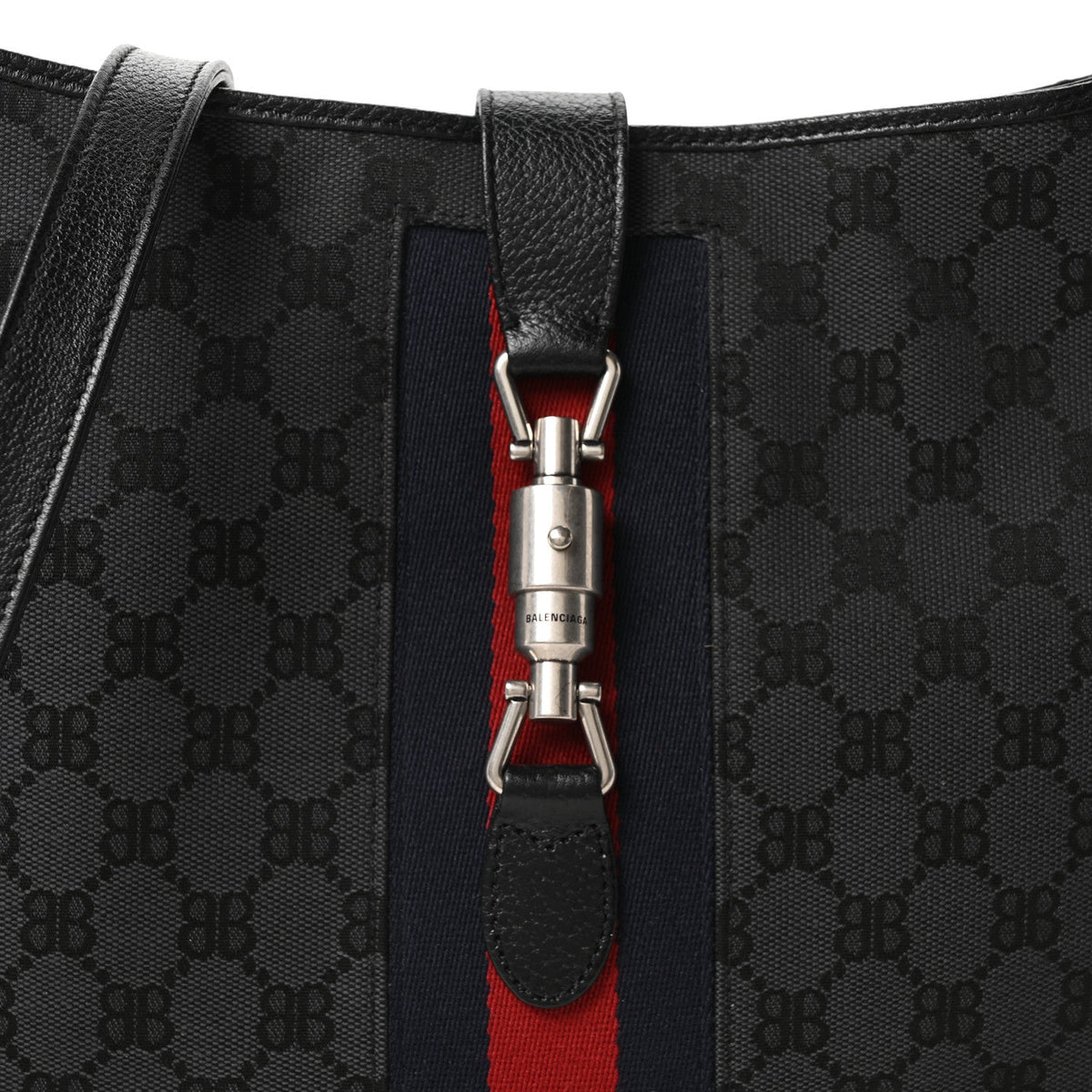 X BALENCIAGA Supreme Monogram Calfskin Web Medium Jackie 1961 Hobo Black